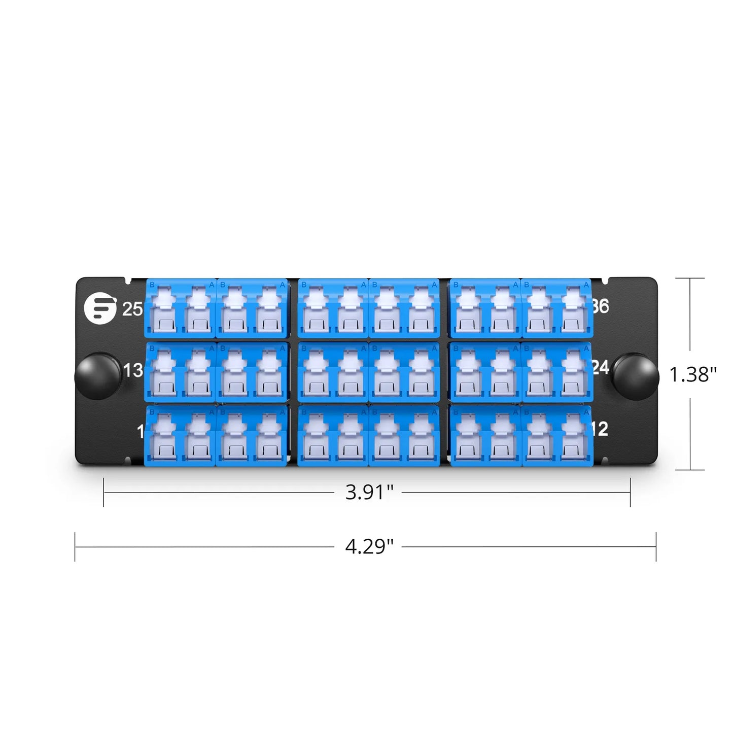 FHD™ Fiber Adapter Panel, 36 Fibers OS2 Single Mode, 18 x Shuttered LC UPC Duplex (Blue) Adapter, Ceramic Sleeve