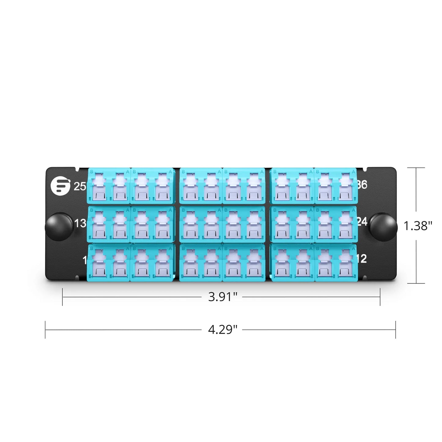 FHD™ Fiber Adapter Panel, 36 Fibers OM4 Multimode, 18 x Shuttered LC UPC Duplex (Aqua) Adapter, Ceramic Sleeve