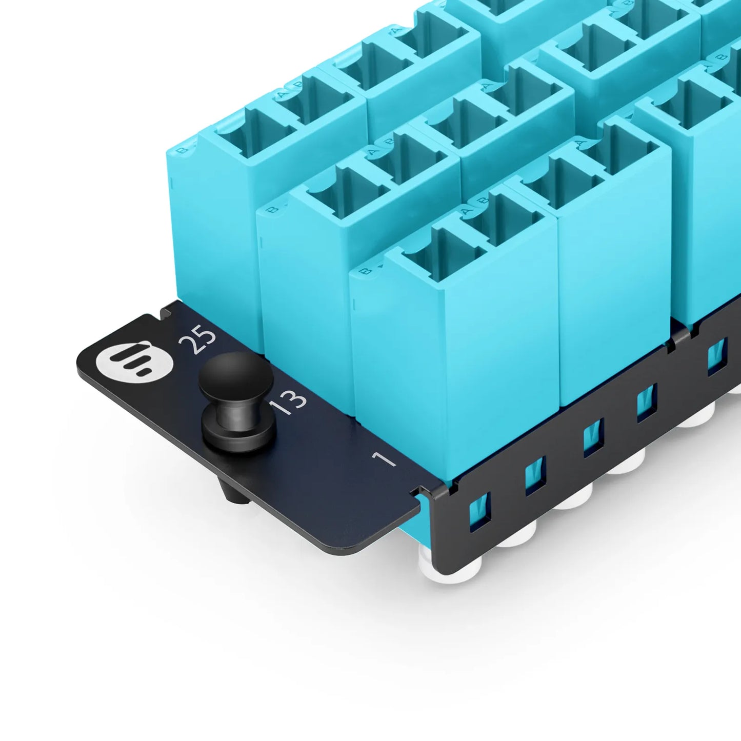 FHD™ Fiber Adapter Panel, 36 Fibers OM4 Multimode, 18 x Shuttered LC UPC Duplex (Aqua) Adapter, Ceramic Sleeve