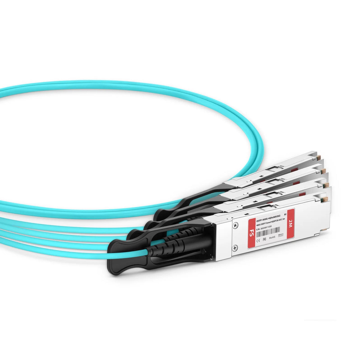 2m (7ft) Arista Networks Compatible 400G OSFP 8 x 50G PAM4 Finned Top to 4 x 100G QSFP28 4 x 25G NRZ Active Optical Breakout Cable