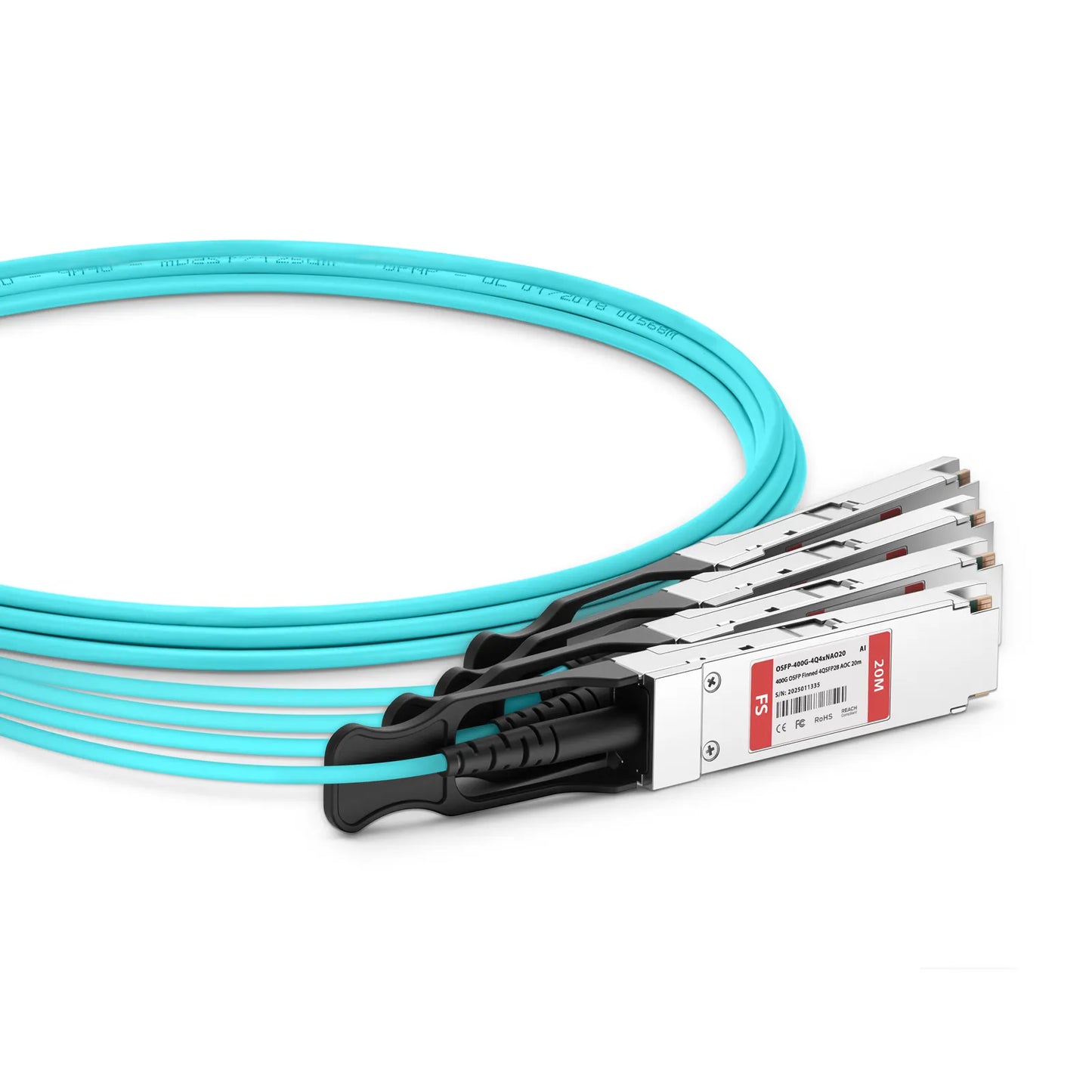 20m (66ft) Arista Networks Compatible 400G OSFP 8 x 50G PAM4 Finned Top to 4 x 100G QSFP28 4 x 25G NRZ Active Optical Breakout Cable