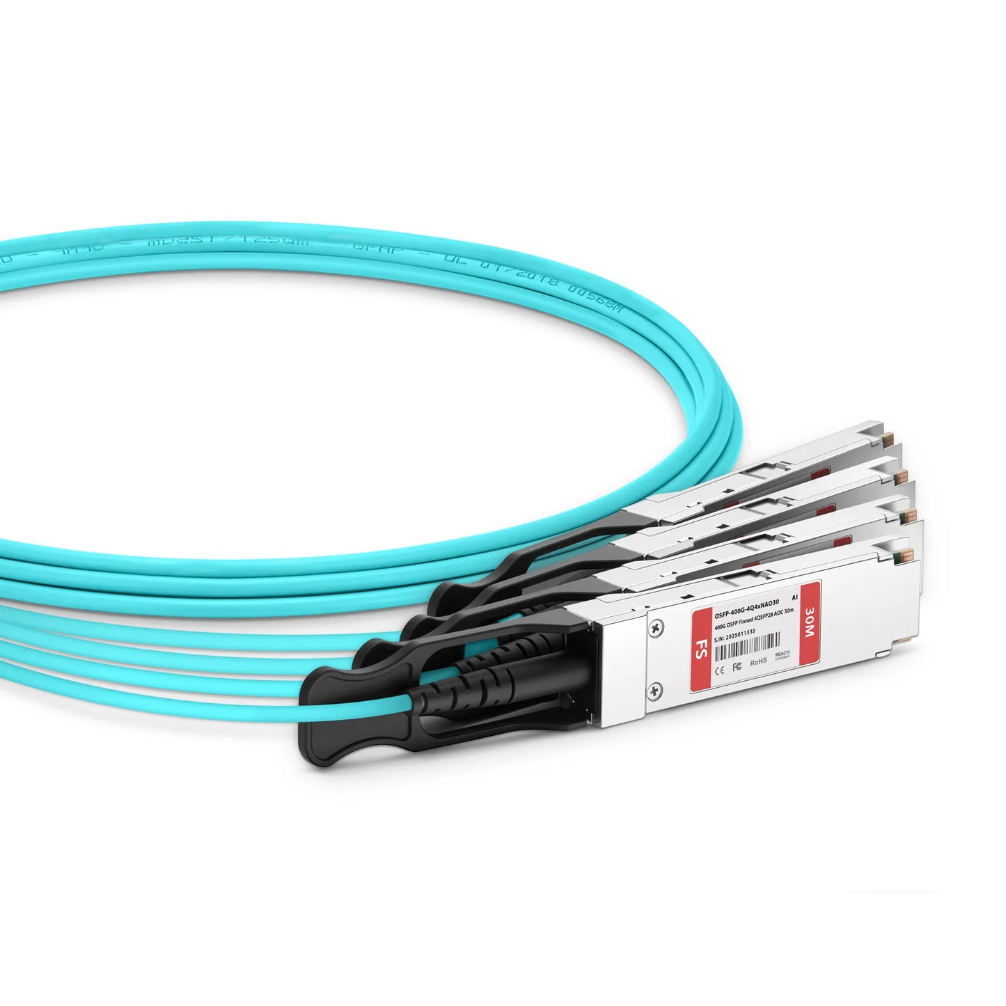 30m (98ft) Arista Networks Compatible 400G OSFP 8 x 50G PAM4 Finned Top to 4 x 100G QSFP28 4 x 25G NRZ Active Optical Breakout Cable