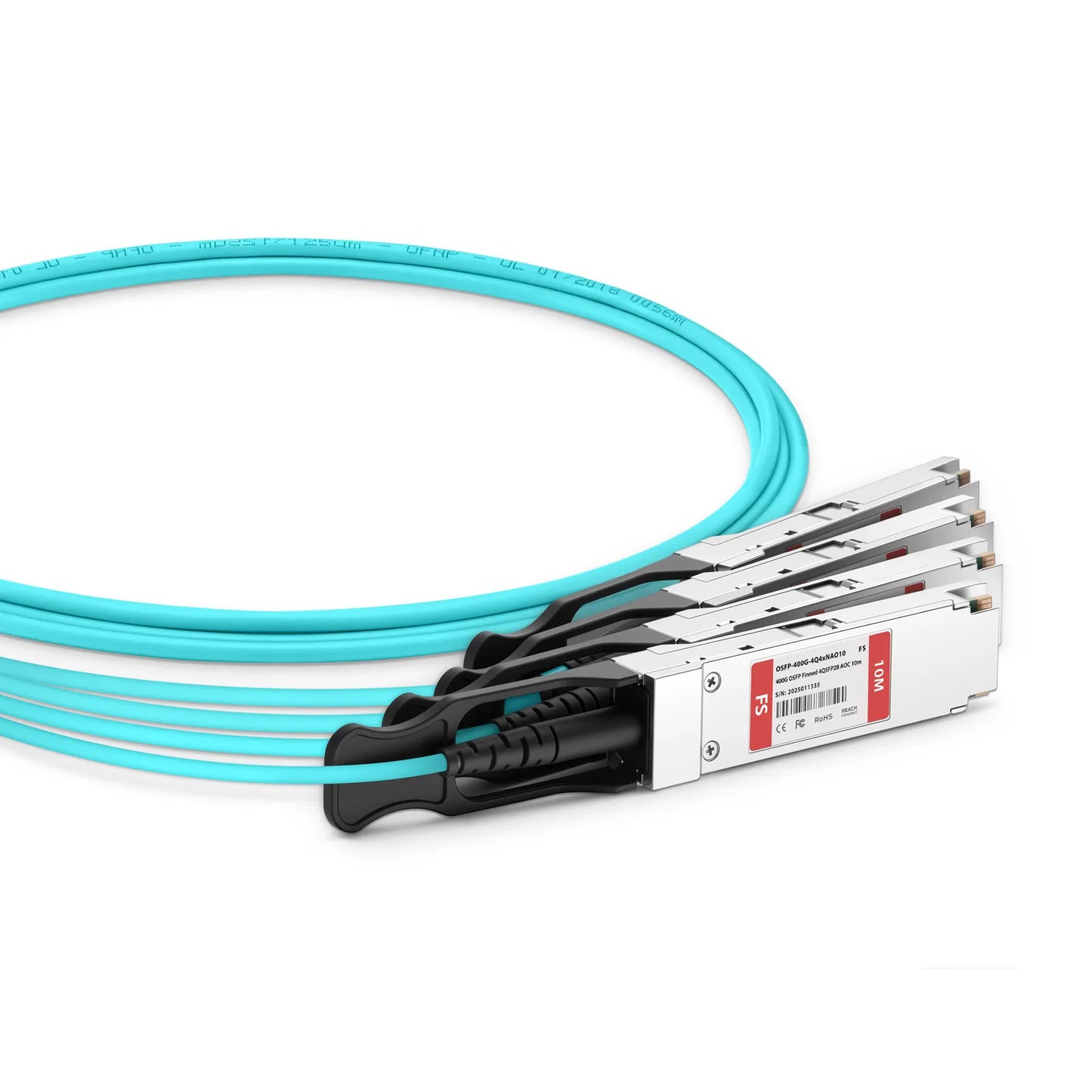 10m (33ft) 400G OSFP 8 x 50G PAM4 Finned Top to 4 x 100G QSFP28 4 x 25G NRZ Active Optical Breakout Cable for FS Switches