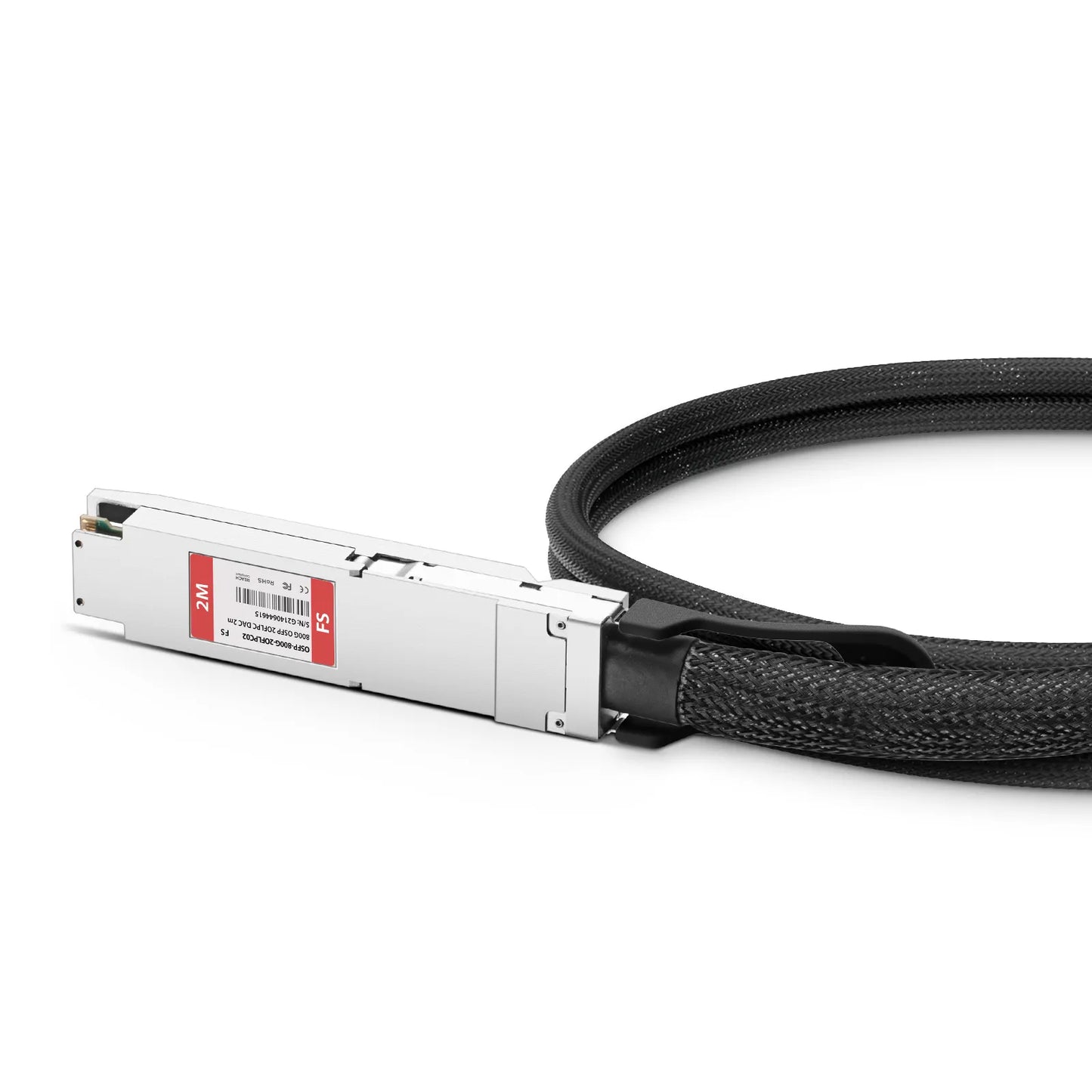 2m (7ft) 800G OSFP 8 x 100G PAM4 Finned Top to 2 x 400G OSFP 4 x 100G PAM4 Flat Top Passive Direct Attach Copper Breakout Cable for FS Switches