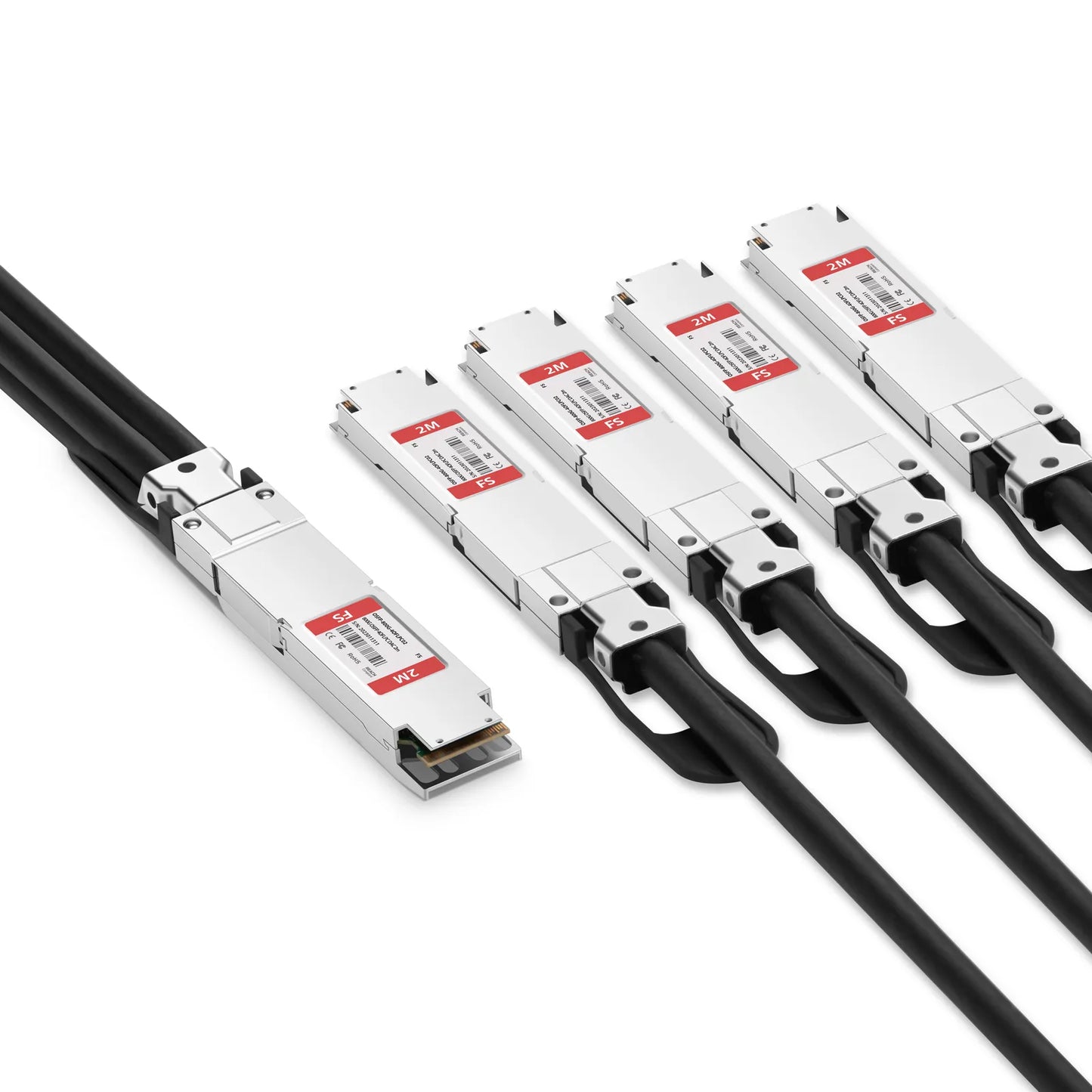 2m (7ft) 800G OSFP 8 x 100G PAM4 Finned Top to 4 x 200G OSFP 2 x 100G PAM4 Flat Top Passive Direct Attach Copper Breakout Cable for FS Switches