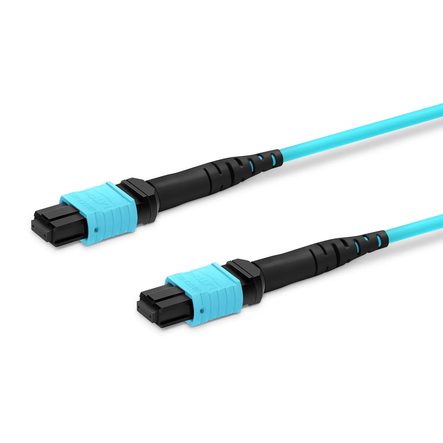 5m (16ft) MTP® Jumper, MTP®-12 UPC (Female) to MTP®-12 UPC (Female), 12 Fibers, Multimode (OM3), Plenum (OFNP), 0.35dB Max, Type A, Aqua