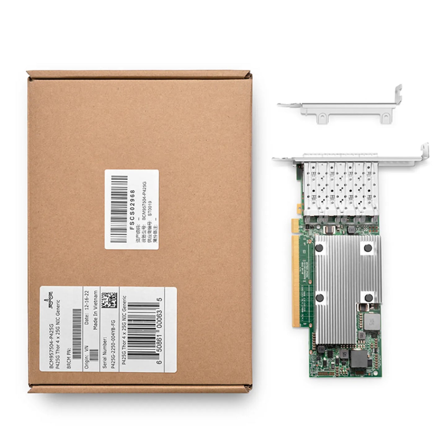 Broadcom® BCM957504-P425G Ethernet Network Interface Card, P425G 25GbE Quad-port SFP28, PCIe 4.0 x16, Standard & Low Profile