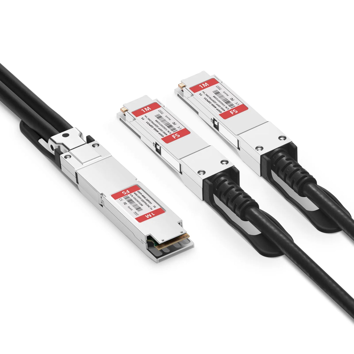 1m (3ft) 400G OSFP 8 x 50G PAM4 Finned Top to 2 x 200G QSFP56 4 x 50G PAM4 Passive Direct Attach Copper Breakout Cable for FS Switches