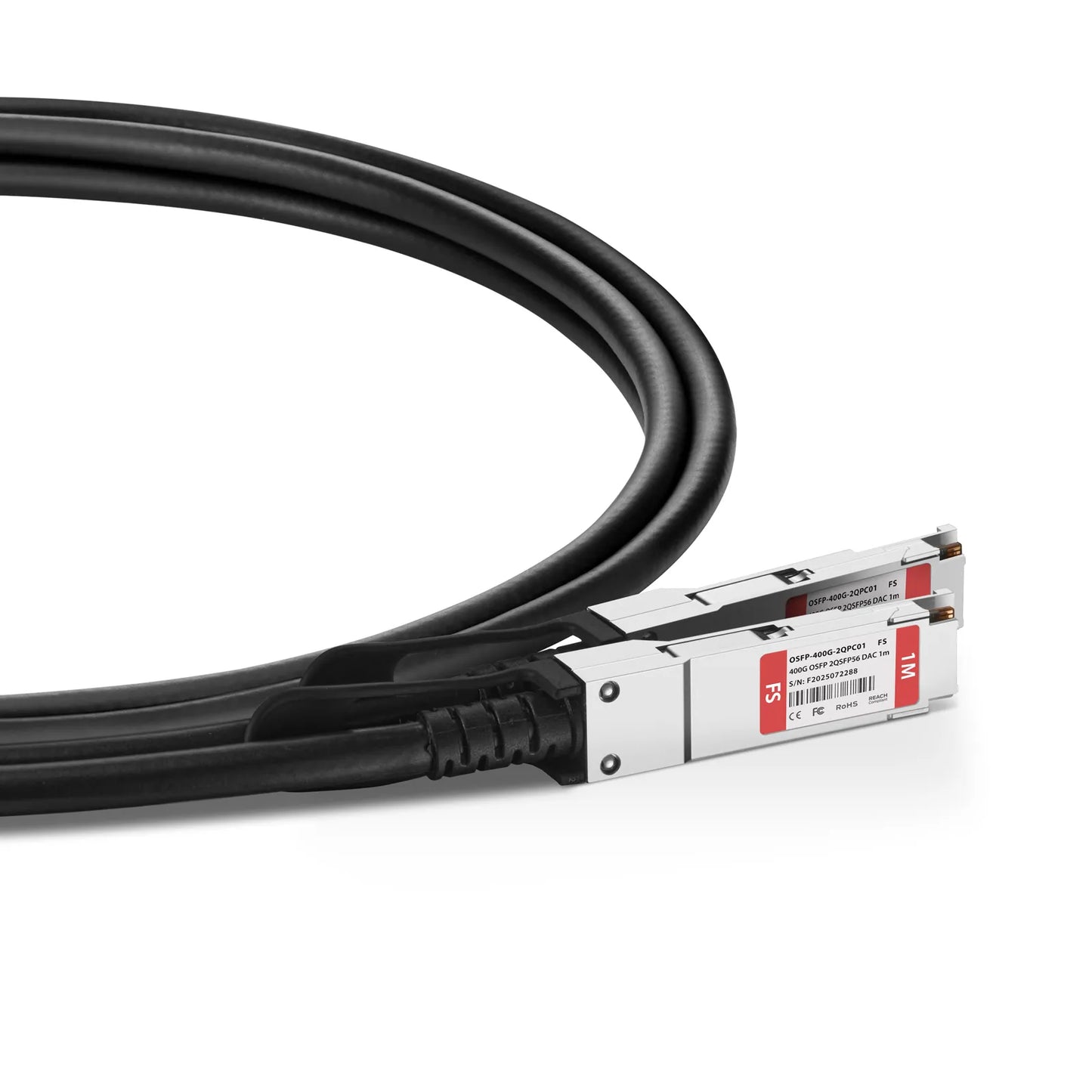 1m (3ft) 400G OSFP 8 x 50G PAM4 Finned Top to 2 x 200G QSFP56 4 x 50G PAM4 Passive Direct Attach Copper Breakout Cable for FS Switches