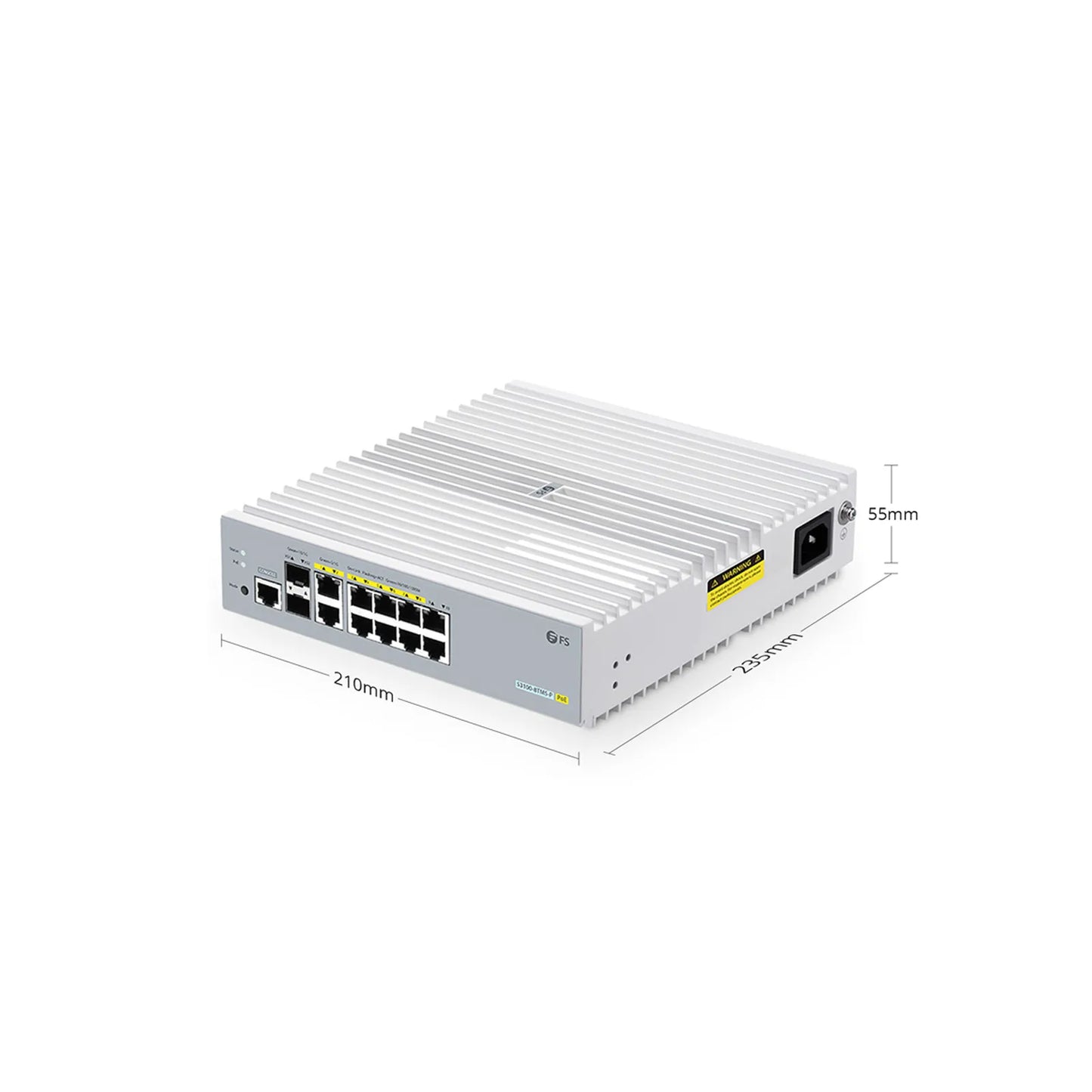 S3100-8TMS-P, 8-Port Gigabit Ethernet L2+ PoE+ Switch, 6 x PoE+ Ports, 2 x 5Gb PoE+ Ports@125W, 2 x 1Gb RJ45, with 2 x 10Gb SFP+ Uplinks, Broadcom Chip, Fanless