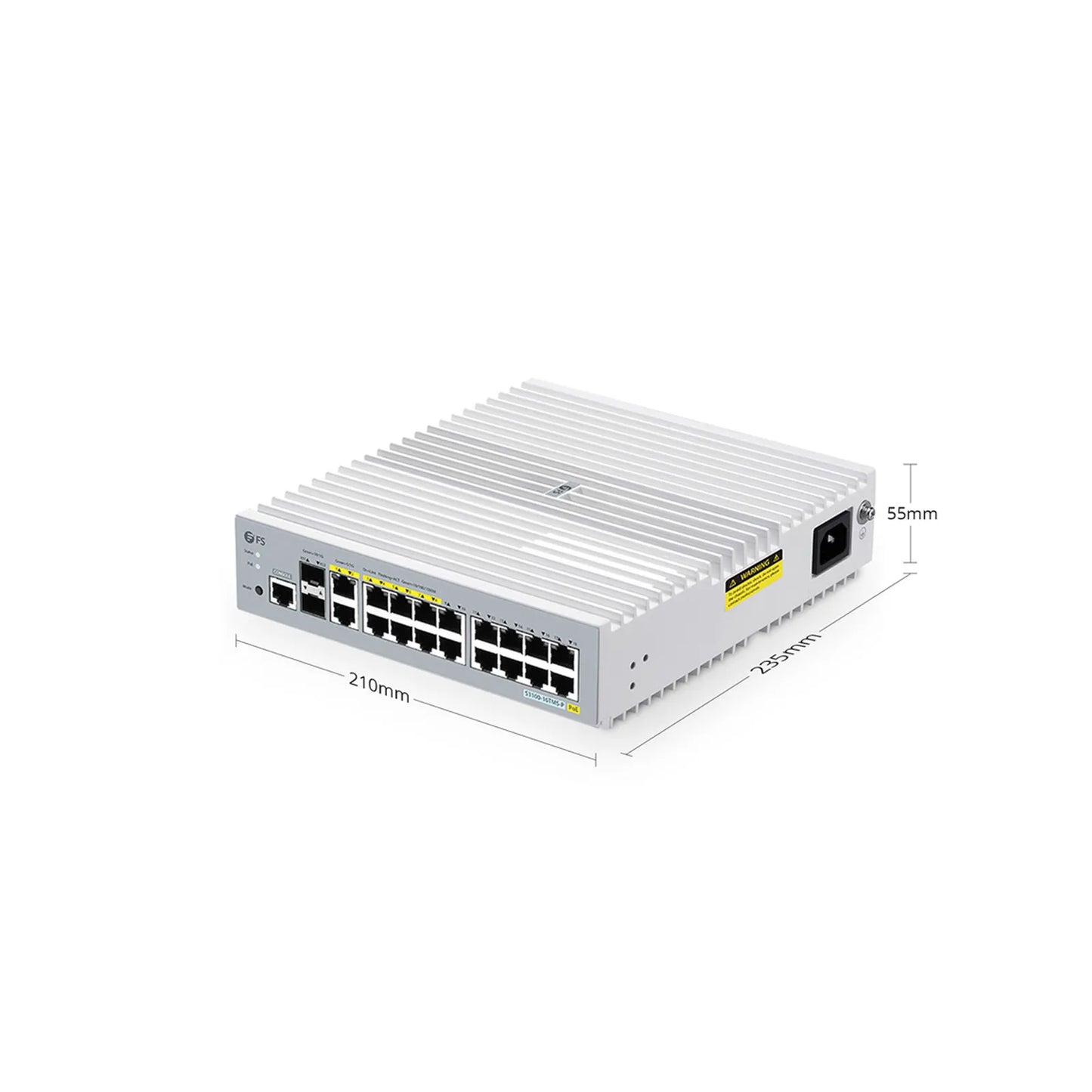 S3100-16TMS-P, 16-Port Gigabit Ethernet L2+ PoE+ Switch, 6 x PoE+ Ports, 2 x 5Gb PoE+ Ports@125W, 10 x 1Gb RJ45, with 2 x 10Gb SFP+ Uplinks, Broadcom Chip, Fanless