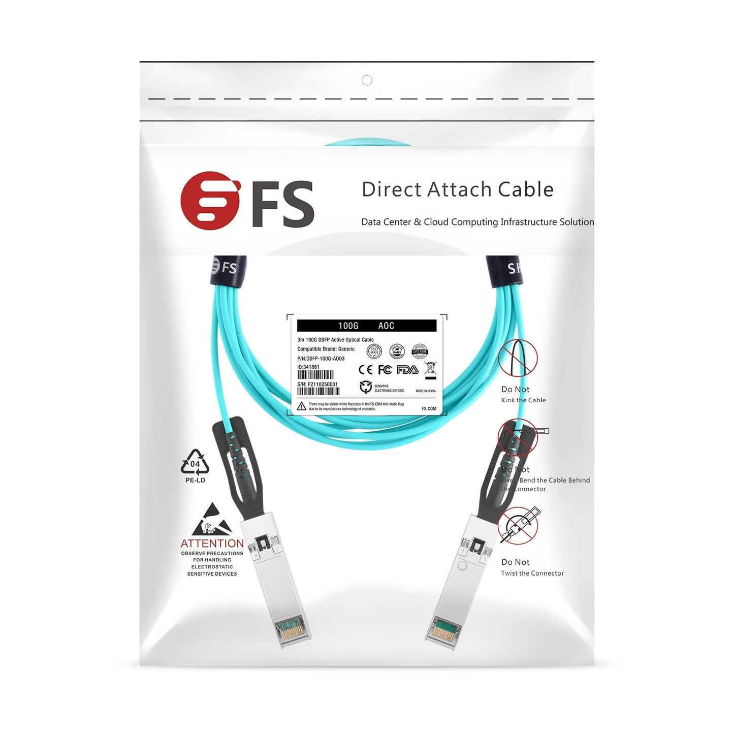 3m (10ft) Generic Compatible 100G DSFP 2 x 50G PAM4 Active Optical Cable