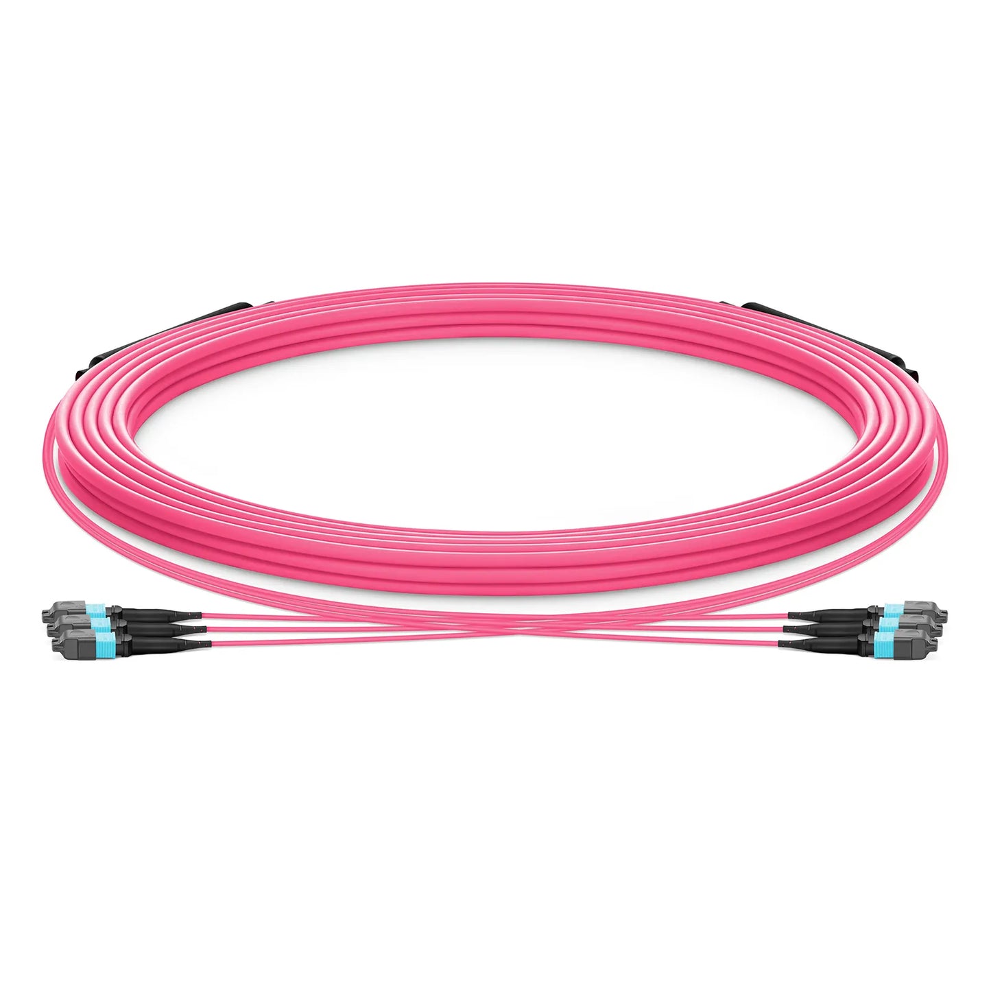 30m (98ft) MTP® Trunk Cable, MTP®-12 UPC (Male) to MTP®-12 UPC (Male), 36 Fibers, Multimode (OM4), Plenum (OFNP), 0.20dB Max, Type B, Double Jacket, Magenta