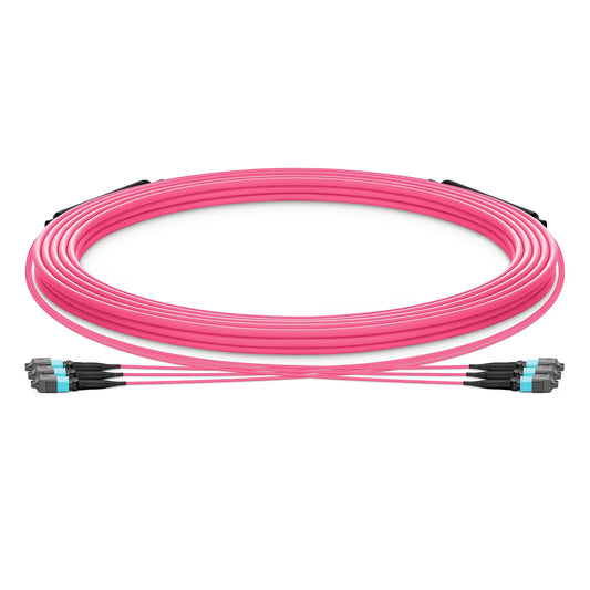 30m (98ft) MTP® Trunk Cable, MTP®-12 UPC (Male) to MTP®-12 UPC (Male), 36 Fibers, Multimode (OM4), Plenum (OFNP), 0.20dB Max, Type B, Double Jacket, Magenta