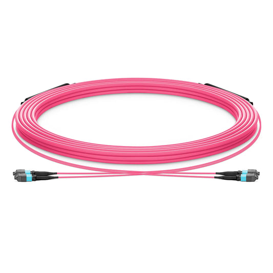 30m (98ft) MTP® Trunk Cable, MTP®-12 UPC (Male) to MTP®-12 UPC (Male), 24 Fibers, Multimode (OM4), Plenum (OFNP), 0.20dB Max, Type A, Double Jacket, Magenta