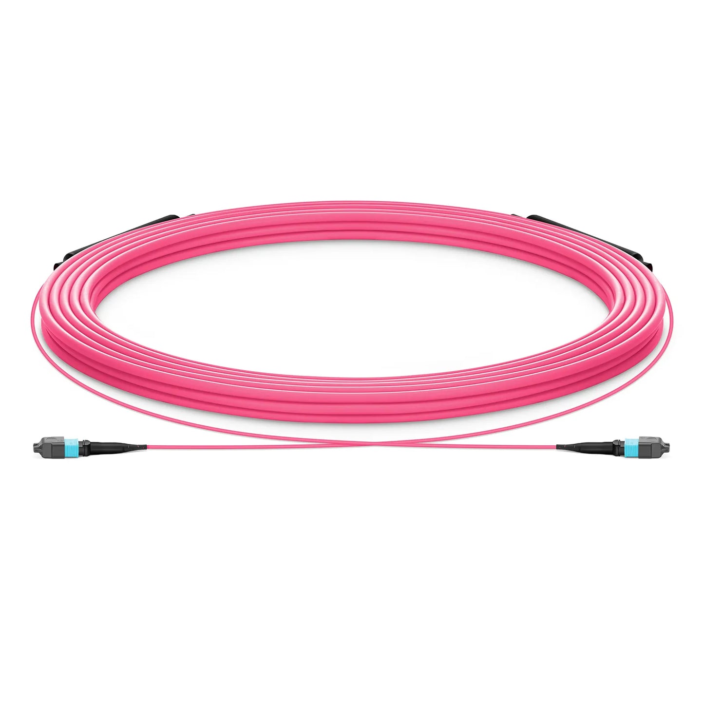 30m (98ft) MTP® Trunk Cable, MTP®-12 UPC (Male) to MTP®-12 UPC (Male), 12 Fibers, Multimode (OM4), Plenum (OFNP), 0.20dB Max, Type B, Double Jacket, Magenta
