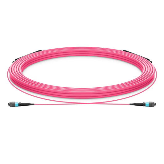 30m (98ft) MTP® Trunk Cable, MTP®-12 UPC (Male) to MTP®-12 UPC (Male), 12 Fibers, Multimode (OM4), Plenum (OFNP), 0.20dB Max, Type B, Double Jacket, Magenta