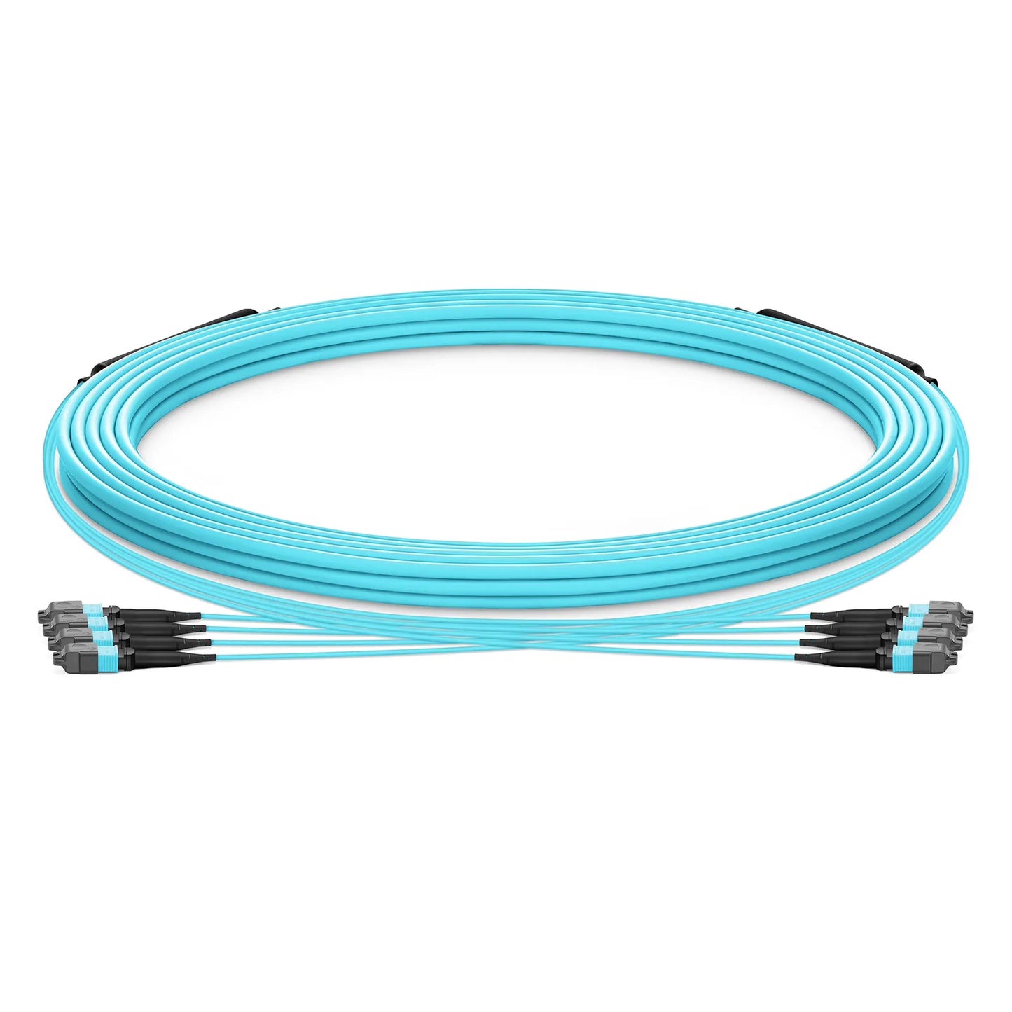 30m (98ft) MTP® Trunk Cable, MTP®-12 UPC (Male) to MTP®-12 UPC (Female), 48 Fibers, Multimode (OM3), Plenum (OFNP), 0.20dB Max, Type A, Double Jacket, Aqua