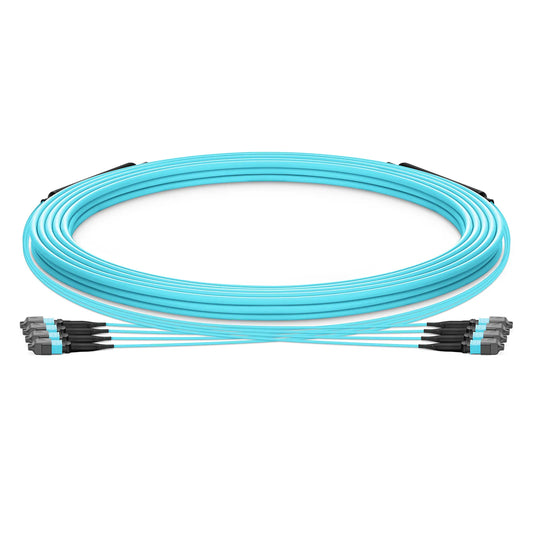 30m (98ft) MTP® Trunk Cable, MTP®-12 UPC (Male) to MTP®-12 UPC (Female), 48 Fibers, Multimode (OM3), Plenum (OFNP), 0.20dB Max, Type A, Double Jacket, Aqua