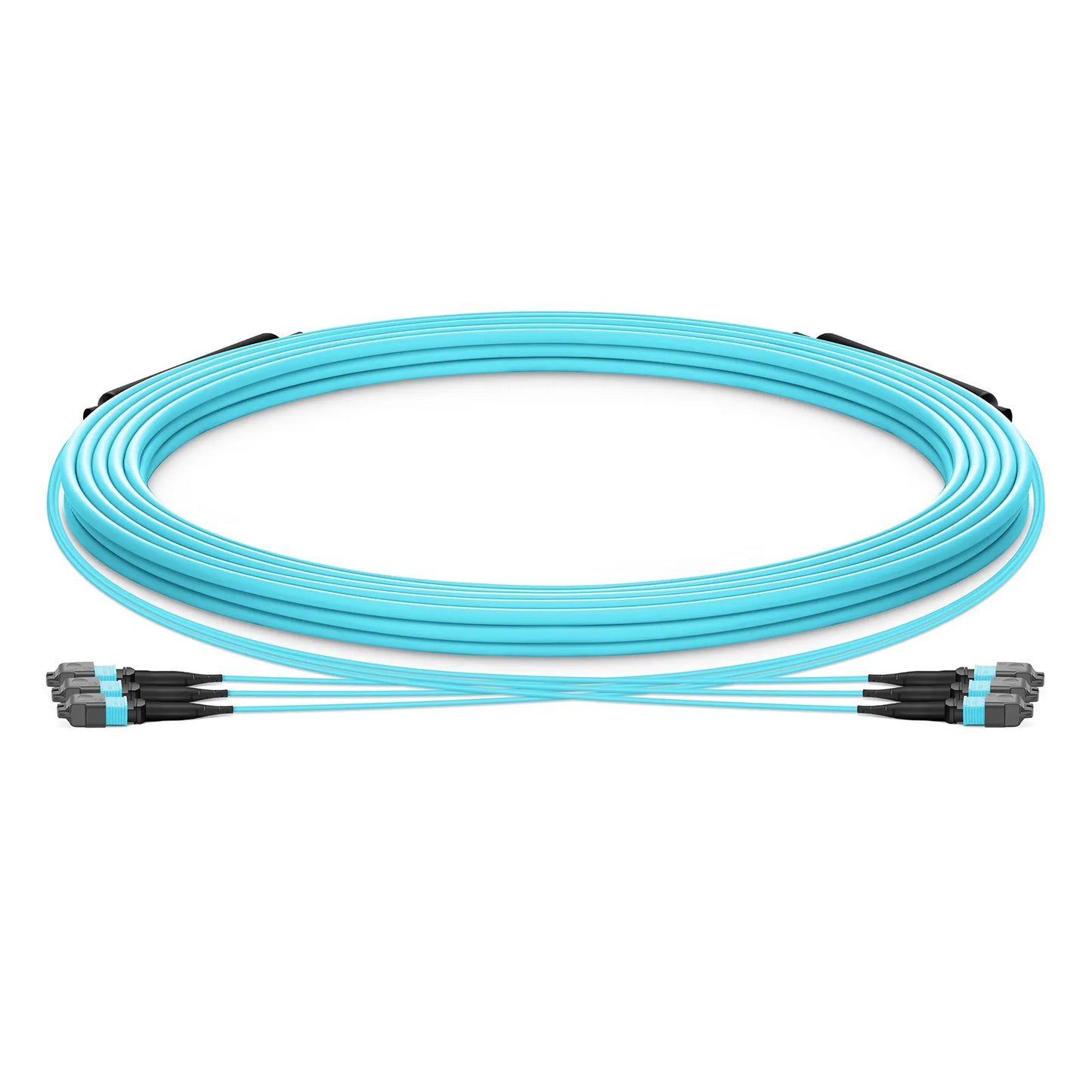 30m (98ft) MTP® Trunk Cable, MTP®-12 UPC (Male) to MTP®-12 UPC (Female), 36 Fibers, Multimode (OM3), Plenum (OFNP), 0.20dB Max, Type A, Double Jacket, Aqua