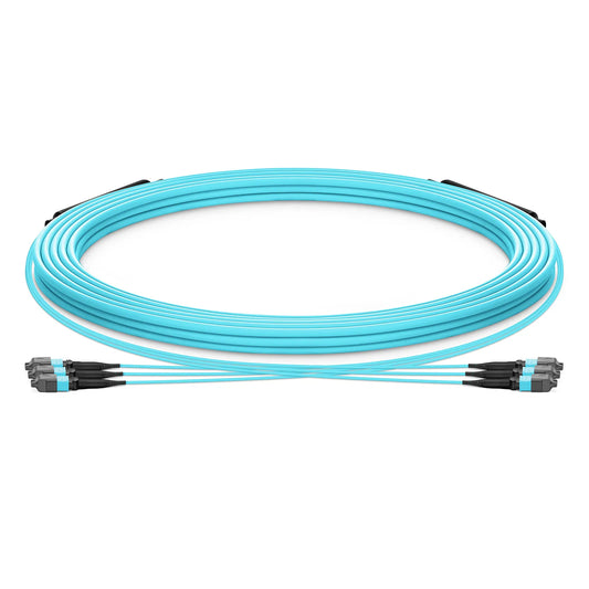 30m (98ft) MTP® Trunk Cable, MTP®-12 UPC (Male) to MTP®-12 UPC (Female), 36 Fibers, Multimode (OM3), Plenum (OFNP), 0.20dB Max, Type A, Double Jacket, Aqua