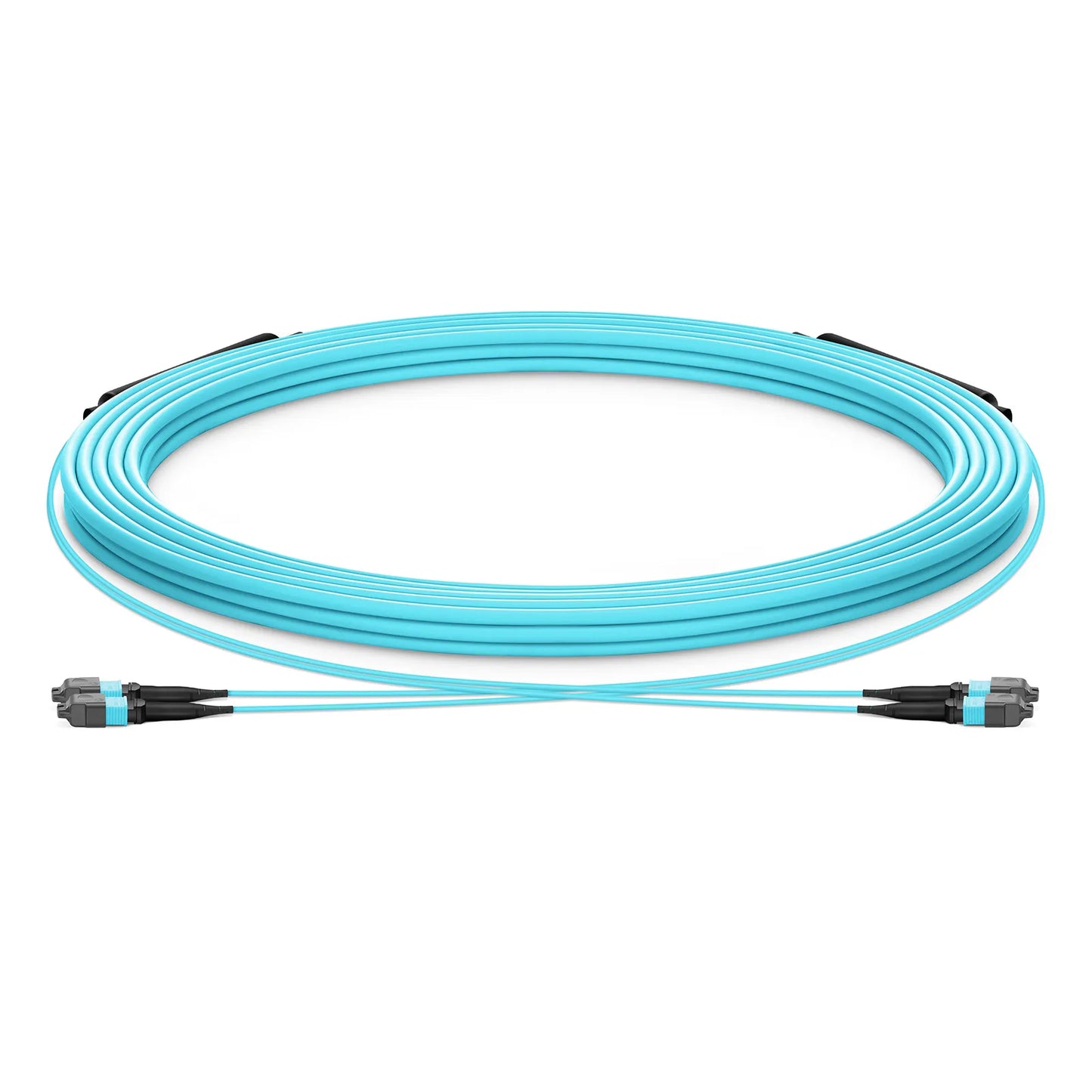 30m (98ft) MTP® Trunk Cable, MTP®-12 UPC (Female) to MTP®-12 UPC (Female), 24 Fibers, Multimode (OM3), Plenum (OFNP), 0.20dB Max, Type B, Double Jacket, Aqua