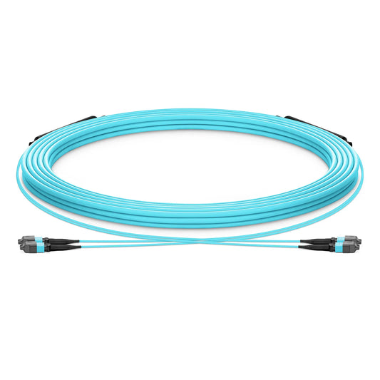 30m (98ft) MTP® Trunk Cable, MTP®-12 UPC (Male) to MTP®-12 UPC (Female), 24 Fibers, Multimode (OM3), Plenum (OFNP), 0.20dB Max, Type A, Double Jacket, Aqua