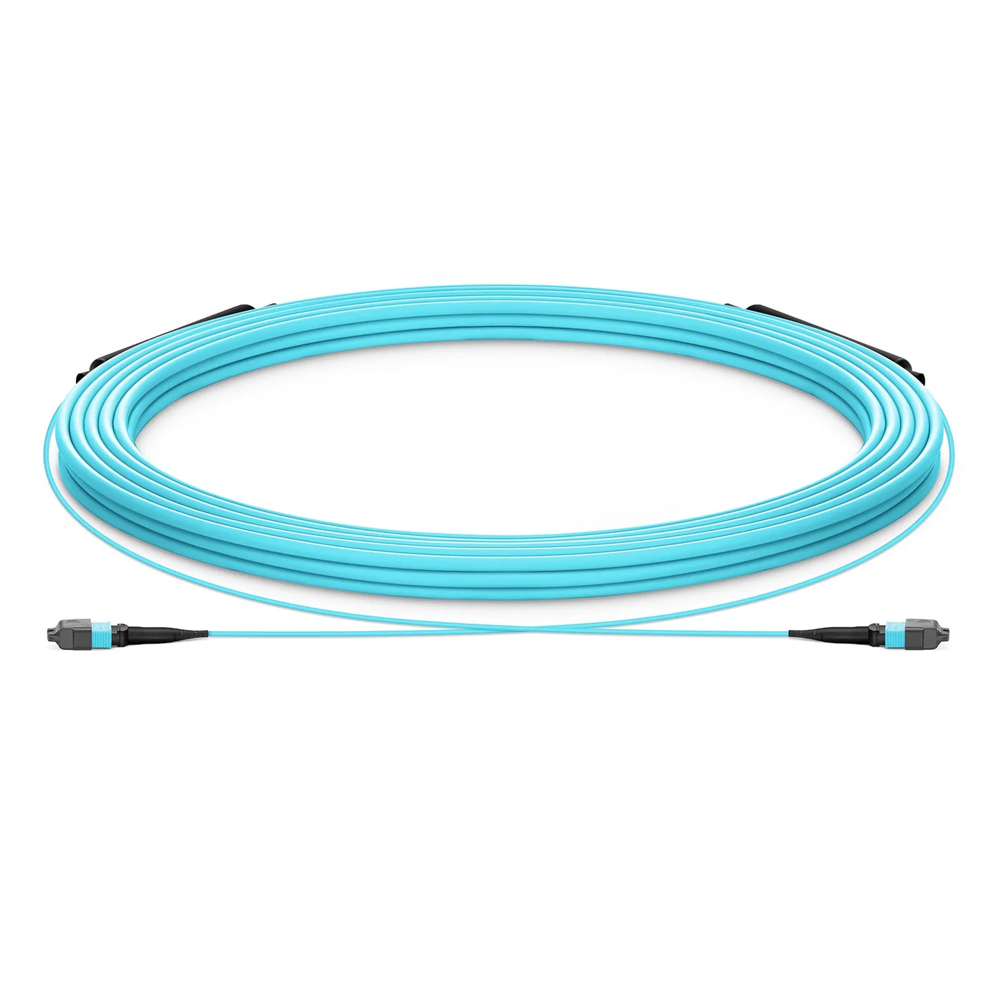 30m (98ft) MTP® Trunk Cable, MTP®-12 UPC (Female) to MTP®-12 UPC (Female), 12 Fibers, Multimode (OM3), Plenum (OFNP), 0.20dB Max, Type B, Double Jacket, Aqua