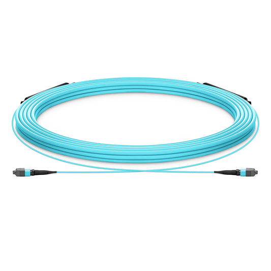 30m (98ft) MTP® Trunk Cable, MTP®-12 UPC (Female) to MTP®-12 UPC (Female), 12 Fibers, Multimode (OM3), Plenum (OFNP), 0.20dB Max, Type B, Double Jacket, Aqua