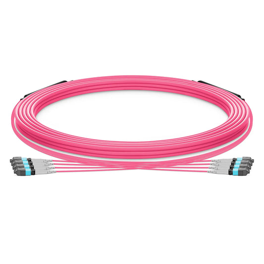30m (98ft) MTP® Trunk Cable, MTP®-8 UPC (Male) to MTP®-8 UPC (Male), 32 Fibers, Multimode (OM4), Plenum (OFNP), 0.20dB Max, Type B, Double Jacket, Magenta