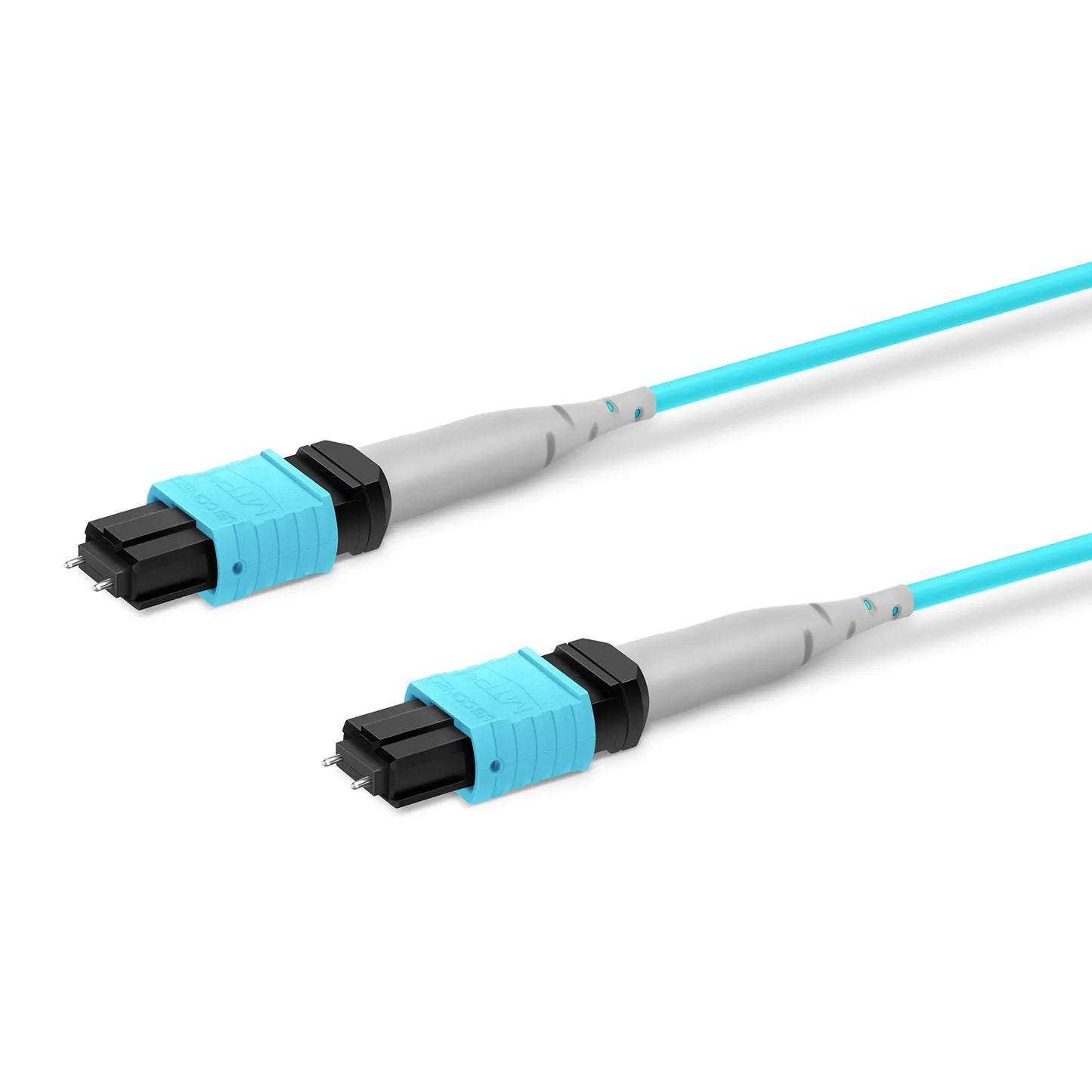 30m (98ft) MTP® Trunk Cable, MTP®-8 UPC (Male) to MTP®-8 UPC (Male), 16 Fibers, Multimode (OM3), Plenum (OFNP), 0.20dB Max, Type B, Double Jacket, Aqua