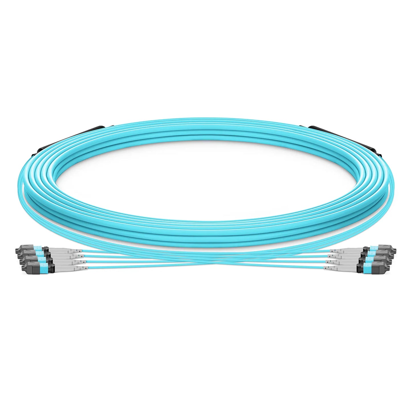 30m (98ft) MTP® Trunk Cable, MTP®-8 UPC (Male) to MTP®-8 UPC (Male), 32 Fibers, Multimode (OM3), Plenum (OFNP), 0.20dB Max, Type B, Double Jacket, Aqua