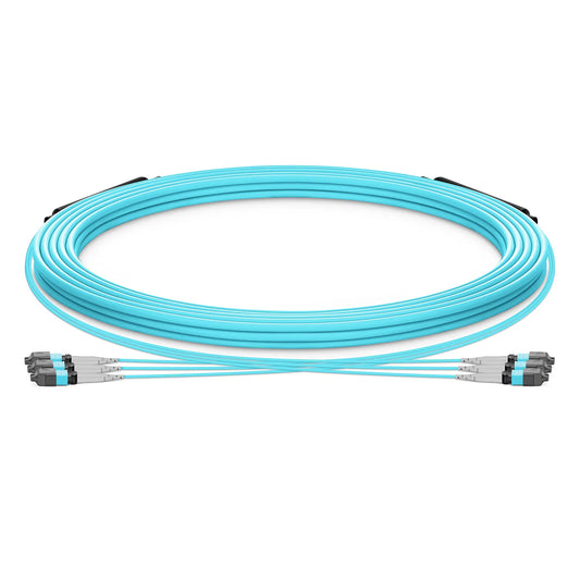 30m (98ft) MTP® Trunk Cable, MTP®-8 UPC (Male) to MTP®-8 UPC (Male), 24 Fibers, Multimode (OM3), Plenum (OFNP), 0.20dB Max, Type B, Double Jacket, Aqua