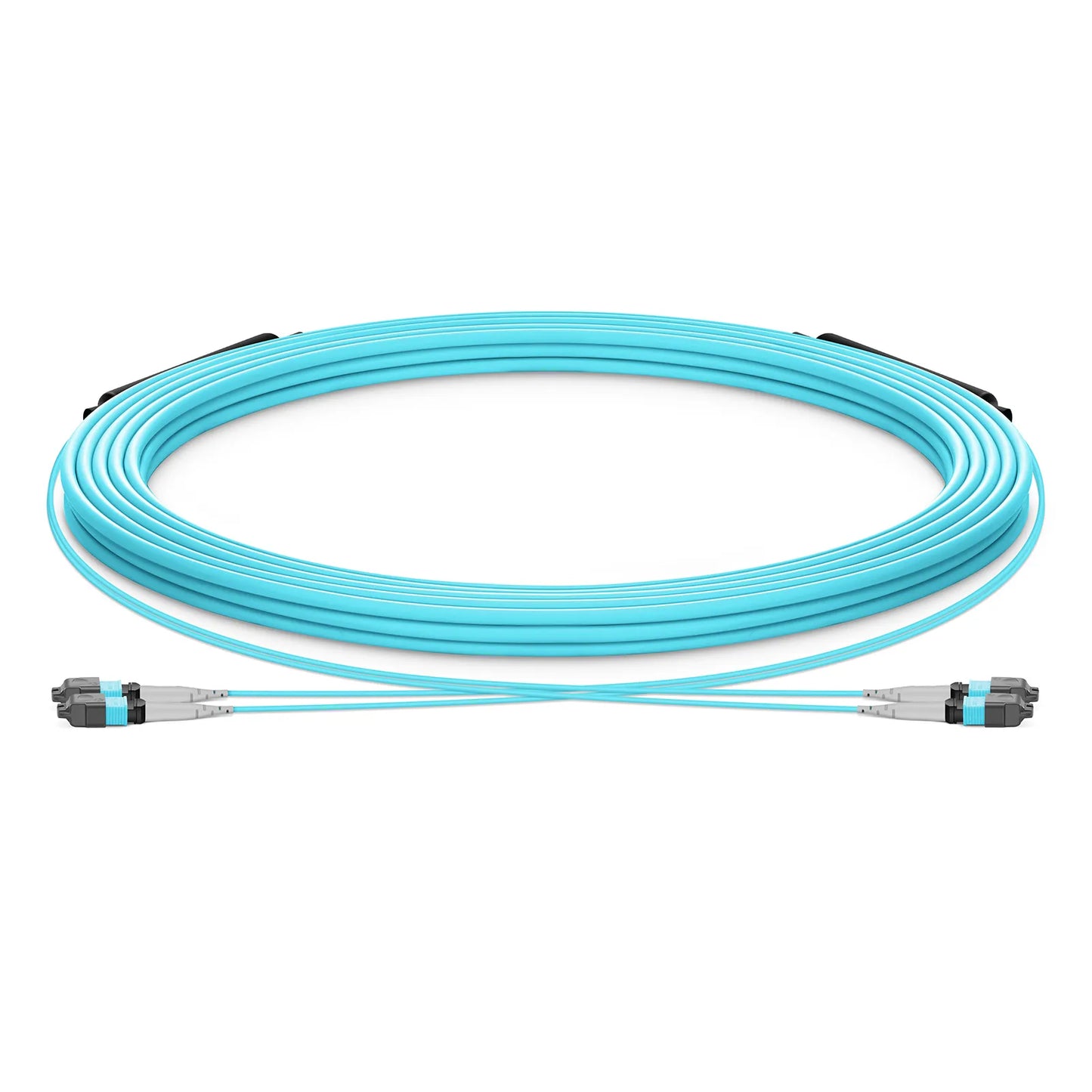 30m (98ft) MTP® Trunk Cable, MTP®-8 UPC (Male) to MTP®-8 UPC (Male), 16 Fibers, Multimode (OM3), Plenum (OFNP), 0.20dB Max, Type B, Double Jacket, Aqua