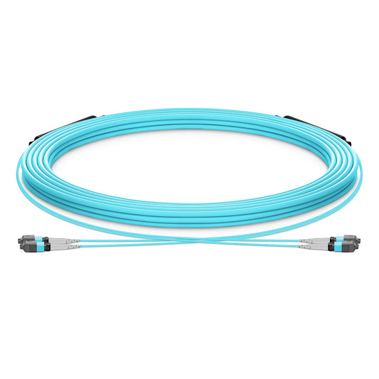 30m (98ft) MTP® Trunk Cable, MTP®-8 UPC (Male) to MTP®-8 UPC (Male), 16 Fibers, Multimode (OM3), Plenum (OFNP), 0.20dB Max, Type B, Double Jacket, Aqua