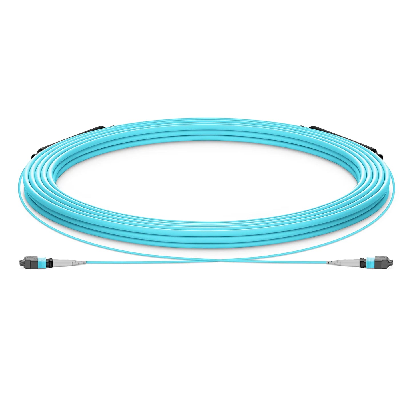 30m (98ft) MTP® Trunk Cable, MTP®-8 UPC (Male) to MTP®-8 UPC (Male), 8 Fibers, Multimode (OM3), Plenum (OFNP), 0.20dB Max, Type B, Double Jacket, Aqua