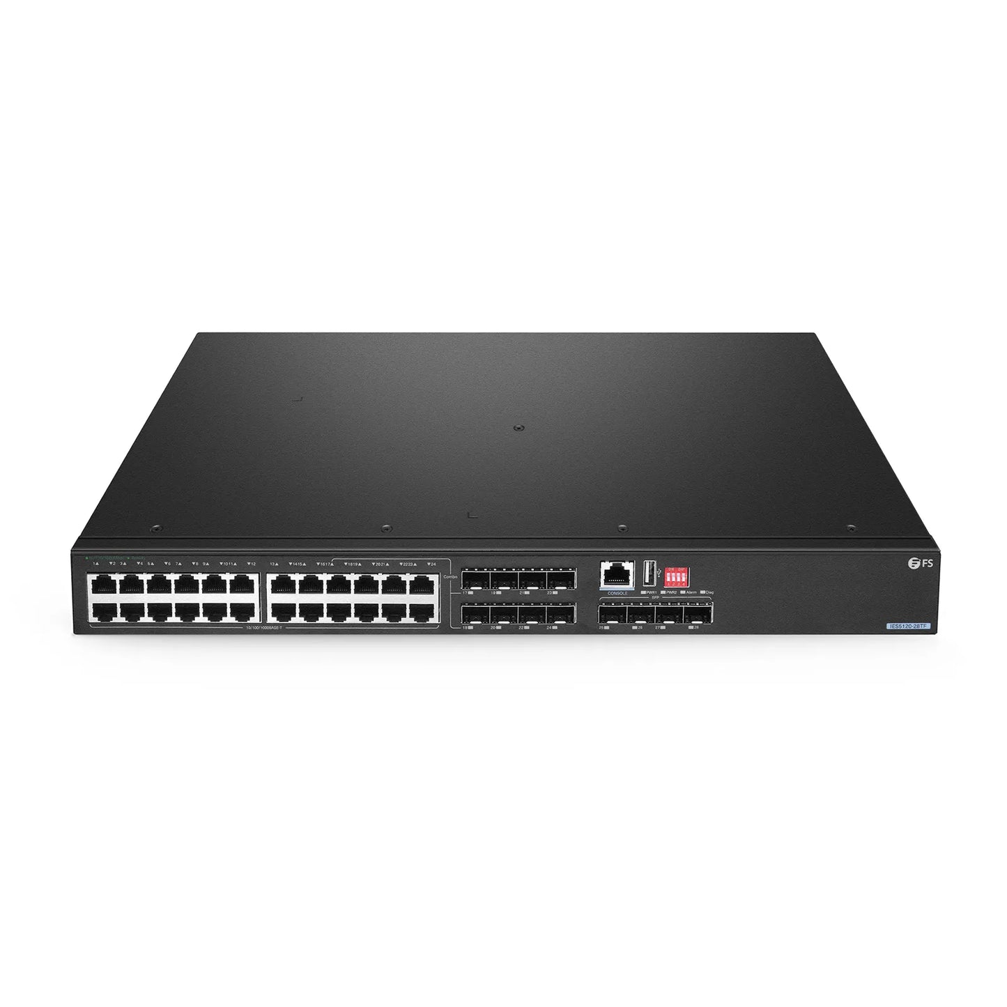 IES5120-28TF, 24-Port Gigabit Ethernet L2+ Managed Industrial Switch, 16 x 10/100/1000BASE-T, with 8 x 1Gb RJ45/SFP Combo and 4 x 1Gb SFP, -40 to 75°C Operating Temperature