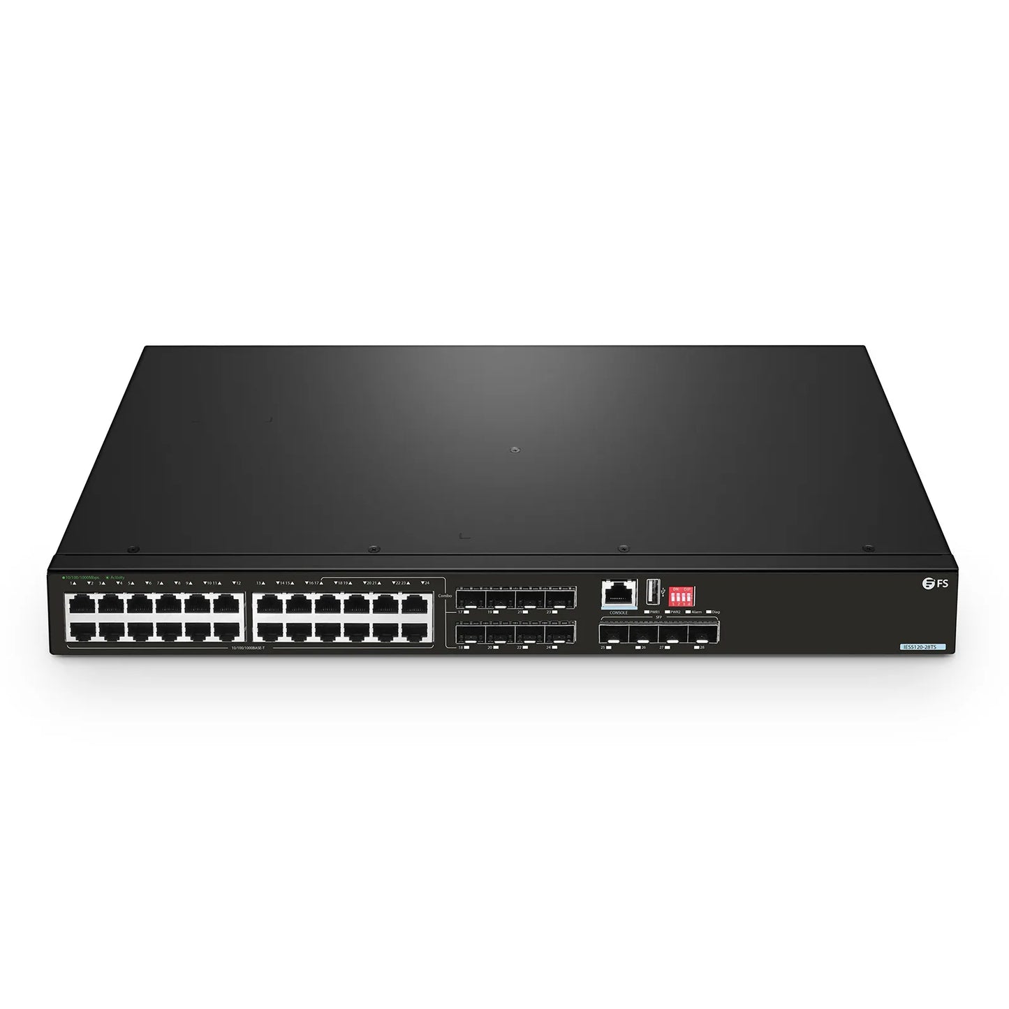 IES5120-28TS, 24-Port Gigabit Ethernet L2+ Managed Industrial Switch, 16 x 10/100/1000BASE-T, with 8 x 1Gb RJ45/SFP Combo and 4 x 1/10Gb SFP+, -40 to 75°C Operating Temperature
