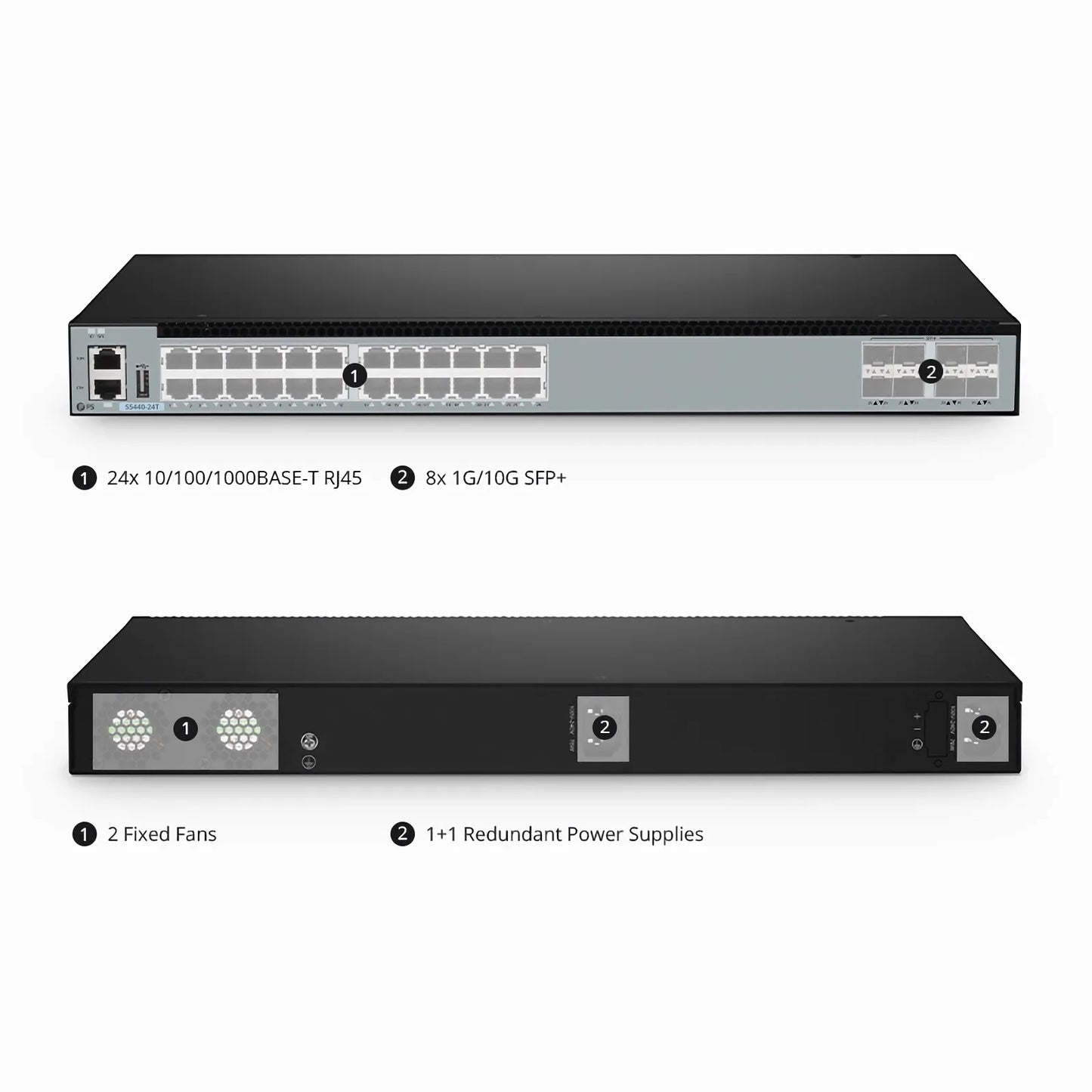 S5440-24T, 24-Port Gigabit Ethernet L3 Switch, 24 x Gigabit RJ45, with 8 x 10Gb SFP+ Uplinks, PicOS®, Support EVPN-VXLAN