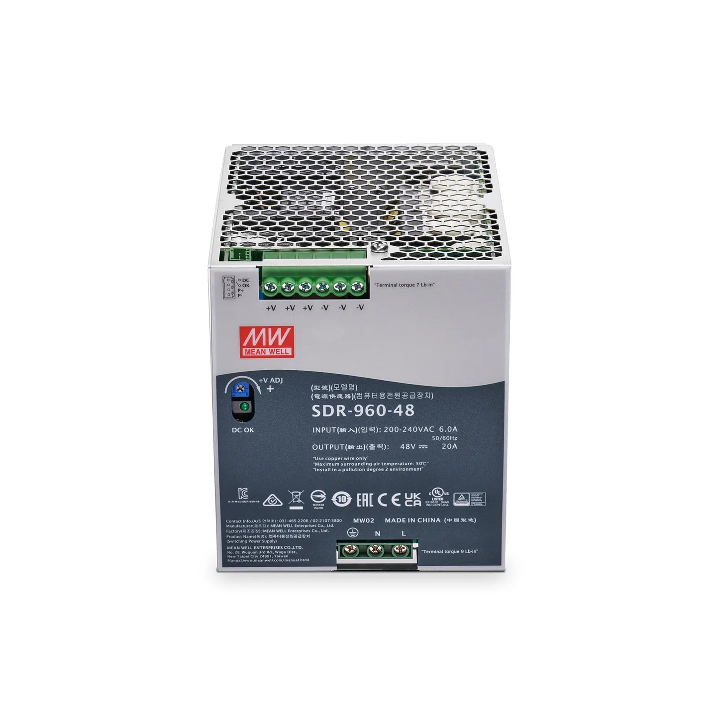 960W 48VDC Slim DIN Rail High-Performance Industrial Power Supply with PFC Function