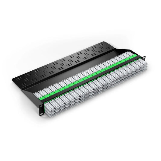 1U 19'' Ultra High Density Fiber Adapter Panel with Rear Cable Manager, OS2 Single Mode, 66 x 4-Port MMC-12/16/24 (Green) Adapter
