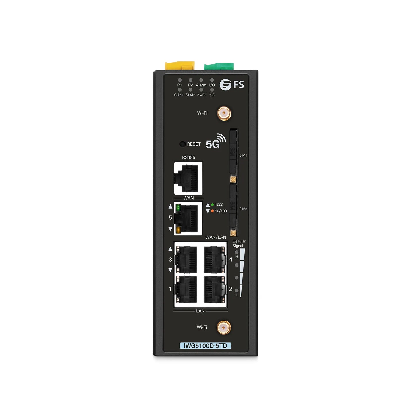 IWG5100D-5TD, 5-Port Gigabit Ethernet Industrial 5G NR Cellular Wireless Gateway, with 5 x 10/100/1000BASE-T RJ45, 3 LAN Ports, 1 LAN/WAN Port, 1 WAN Port, Support Dual-SIM and IPSec VPN