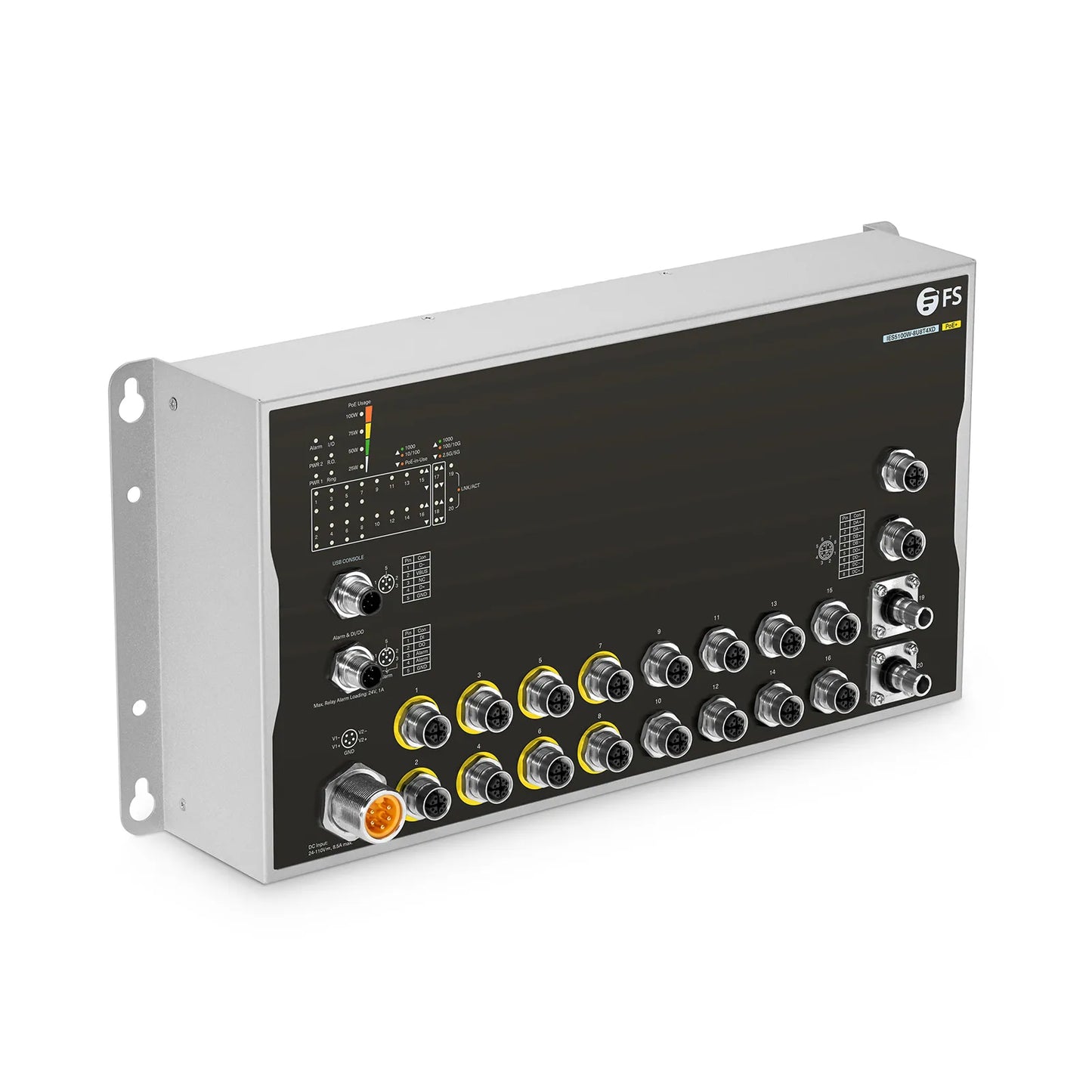 IES5100W-8U8T4XD, 16-Port Gigabit Ethernet L3 Managed Industrial PoE+ Switch, 8 x PoE+ Ports@100W, 8 x 10/100/1000BASE-T M12, 2 x 10GBASE-T M12, with 2 x 10Gb Q-ODC, -40 to 70°C Operating Temperature