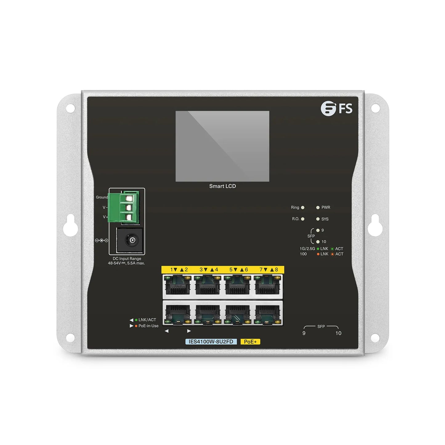 IES4100W-8U2FD, 8-Port Gigabit Ethernet L2+ Managed Industrial PoE+ Switch, 8 x PoE+ Ports@240W, with 2 x 1/2.5Gb SFP, -20 to 70°C Operating Temperature