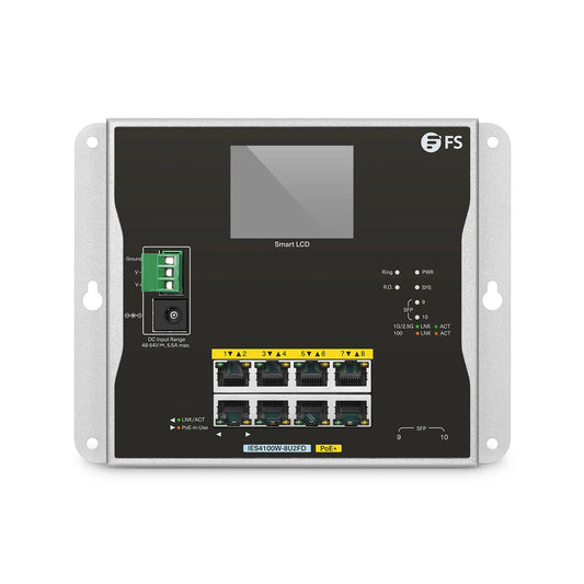 IES4100W-8U2FD, 8-Port Gigabit Ethernet L2+ Managed Industrial PoE+ Switch, 8 x PoE+ Ports@240W, with 2 x 1/2.5Gb SFP, -20 to 70°C Operating Temperature