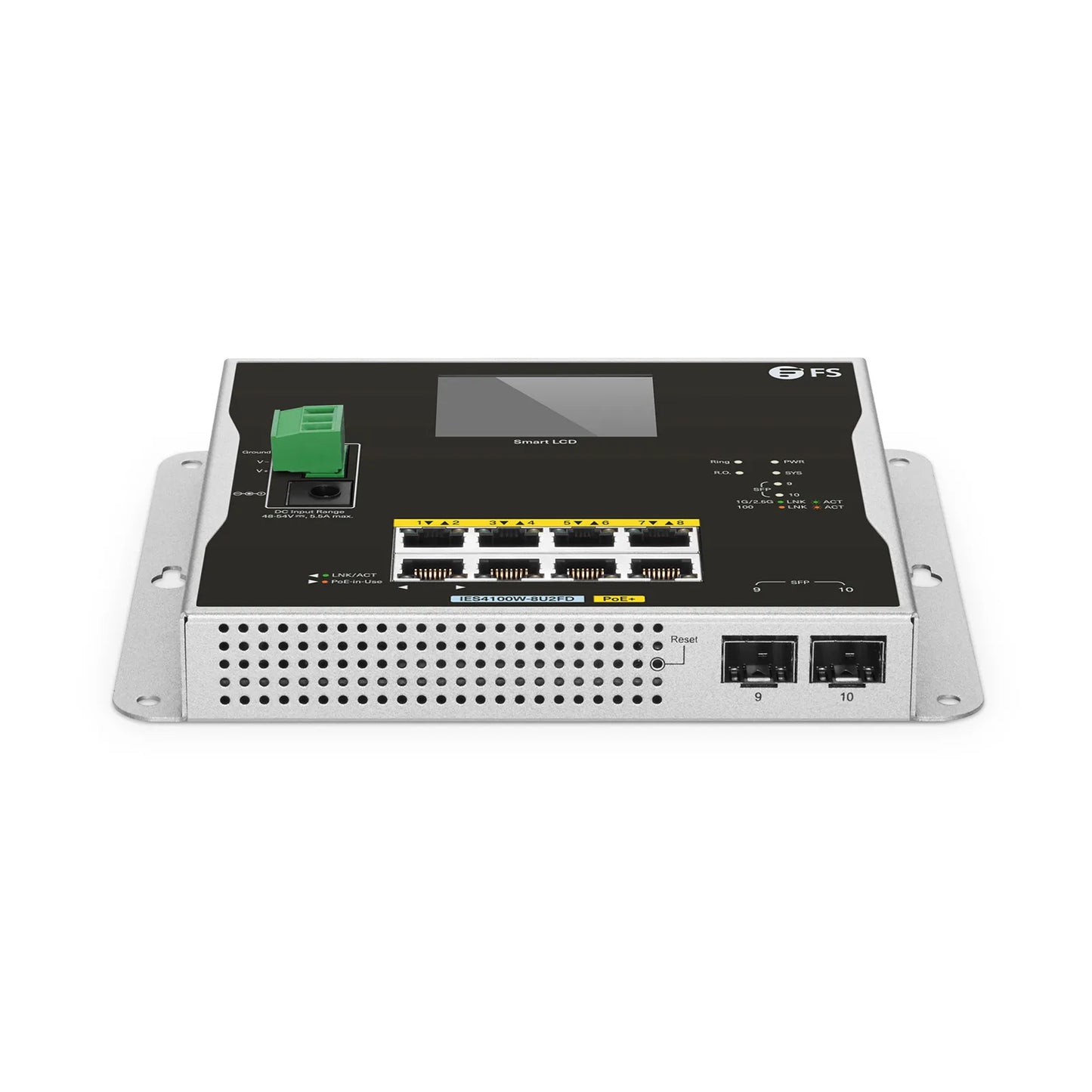 IES4100W-8U2FD, 8-Port Gigabit Ethernet L2+ Managed Industrial PoE+ Switch, 8 x PoE+ Ports@240W, with 2 x 1/2.5Gb SFP, -20 to 70°C Operating Temperature