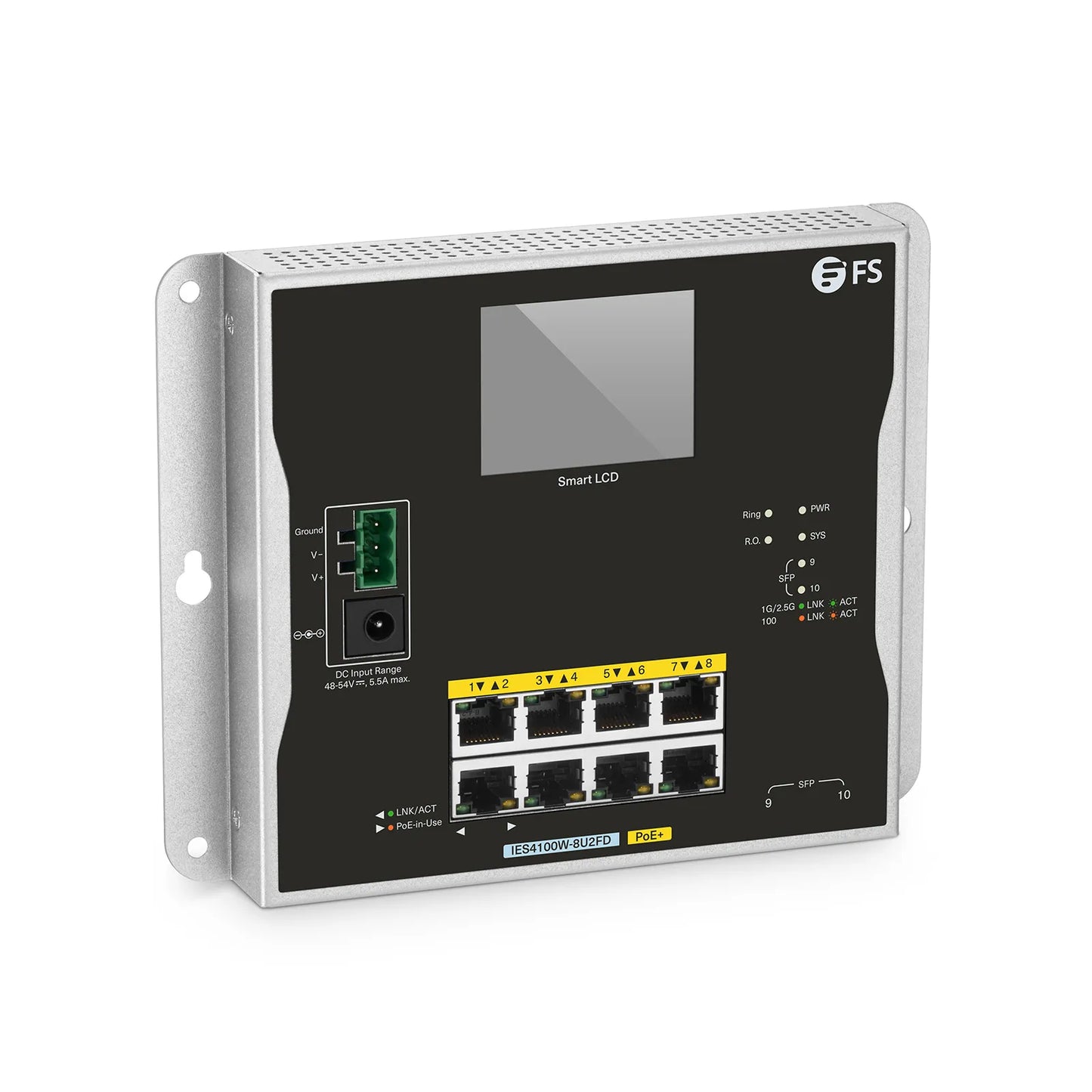 IES4100W-8U2FD, 8-Port Gigabit Ethernet L2+ Managed Industrial PoE+ Switch, 8 x PoE+ Ports@240W, with 2 x 1/2.5Gb SFP, -20 to 70°C Operating Temperature