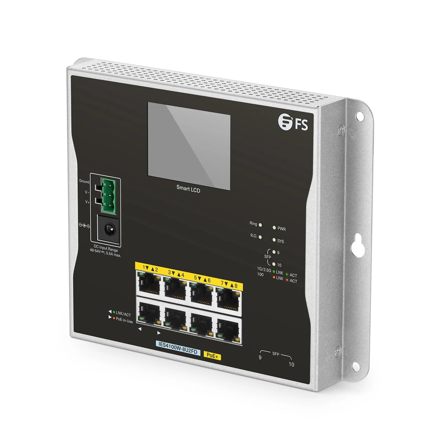 IES4100W-8U2FD, 8-Port Gigabit Ethernet L2+ Managed Industrial PoE+ Switch, 8 x PoE+ Ports@240W, with 2 x 1/2.5Gb SFP, -20 to 70°C Operating Temperature