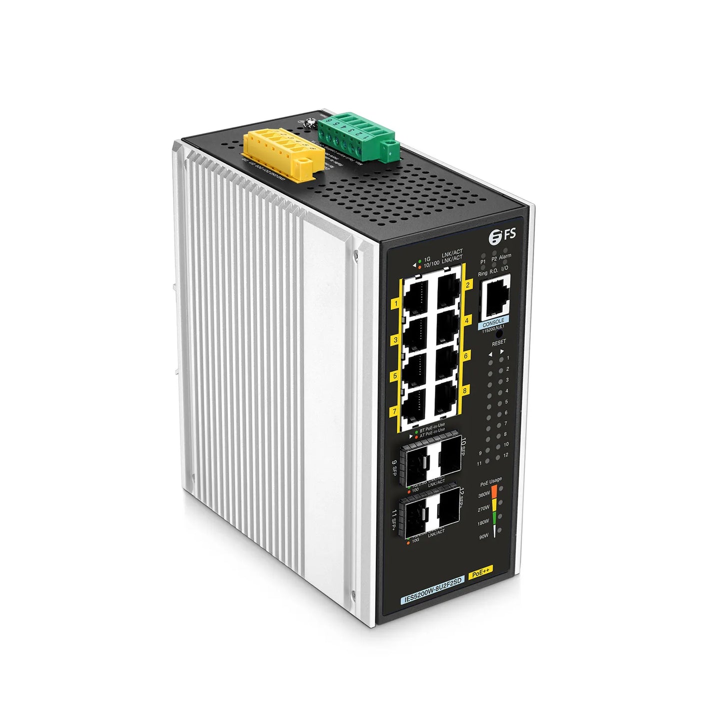 IES5200W-8U2F2SD, 8-Port Gigabit Ethernet L3 Managed Industrial PoE++ Switch, 8 x PoE++ Ports@360W, with 2 x 1/2.5Gb SFP, 2 x 10Gb SFP+, -40 to 75°C Operating Temperature