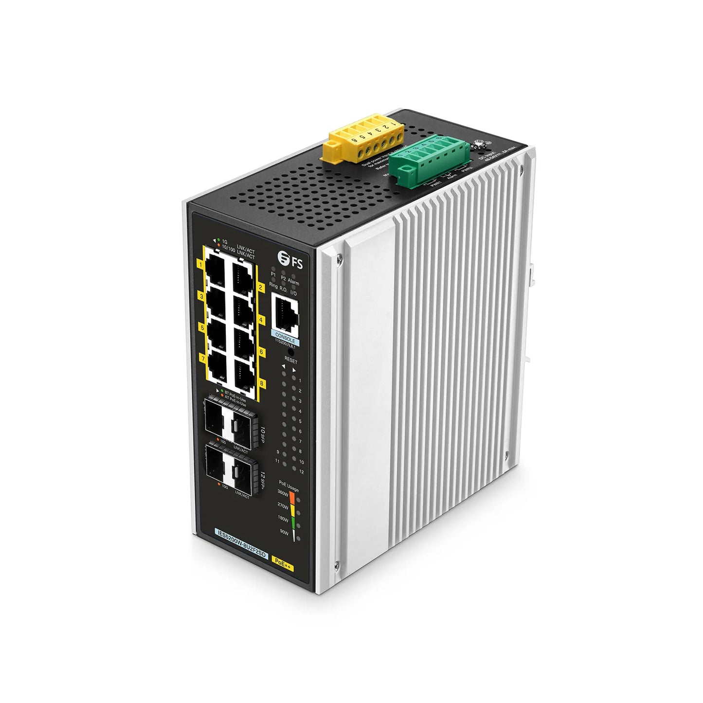 IES5200W-8U2F2SD, 8-Port Gigabit Ethernet L3 Managed Industrial PoE++ Switch, 8 x PoE++ Ports@360W, with 2 x 1/2.5Gb SFP, 2 x 10Gb SFP+, -40 to 75°C Operating Temperature